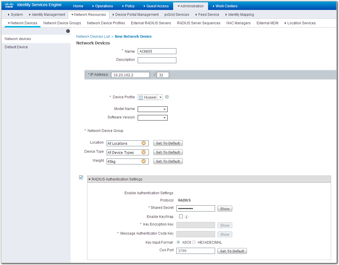 Net default. Cisco ise Policy настройка. Cisco ise configure. COA Port Radius. MSHV настройка внешнего вида.