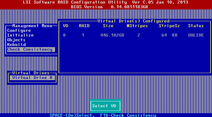 Consistency check. Программные Raid-контроллеры. Raid контроллер BIOS. LSI BIOS configuration Utility. BIOS Raid настройка.